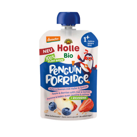 Holle Bio Organic piure cu fulgi Penguin Porridge de mere, fructe de padure, ovaz, quinoa (12 luni+) 110g
