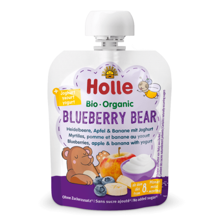 Holle Bio Organic piure cu iaurt Blueberry Bear de afine, mere, banane  (8 luni+) 85g