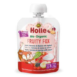 Holle Bio Organic piure cu iaurt Fruity Fox de mere, banane, fructe de padure (8 luni+) 85g