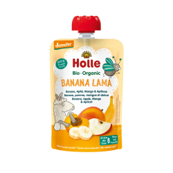 Holle Bio Organic piure Banana Lama de mere, banane, mango si caise (6 luni+) 100g