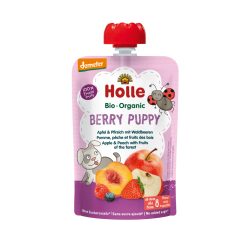 Holle Bio Organic piure Berry Puppy de mere, piersici si fructe de padure (8 luni+) 100g
