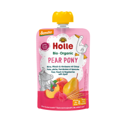 Holle Bio Organic piure Pear Pony de pere, piersici, zmeura si griu spelt (8 luni+) 100g
