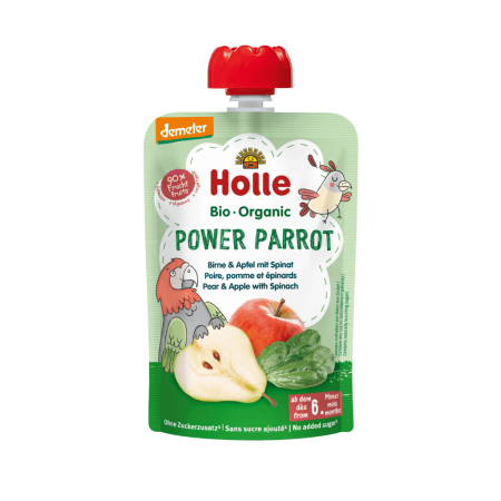Holle Bio Organic piure Power Parrot de pere, mere, spanac (6 luni+) 100g