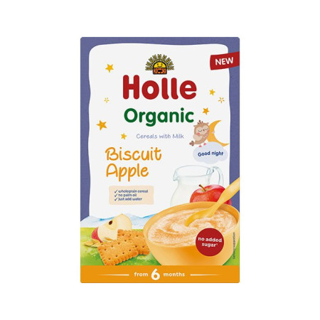 Holle Organic terci cu lapte de griu si mere, biscuiti (6 luni+) 250g