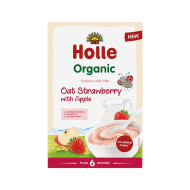 Holle Organic terci cu lapte de ovaz si mere, capsuni (6 luni+) 250g