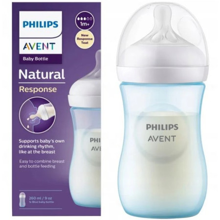 Avent Biberon Natural Response din plastic tetina din silicon 260ml Blue 1m+ (SCY903/21)