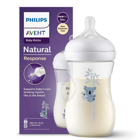 Avent Biberon Natural Response din plastic tetina din silicon 260ml Koala 1m+ (SCY903/67)