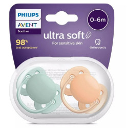 Avent Ultra Soft Suzete din silicon 0-6m 2 buc roz-mov SCF091/03 New
