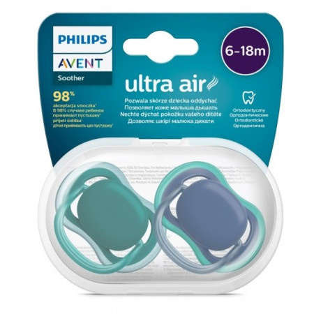 Avent Ultra Air Suzete din silicon 6-18m 2 buc verde-albastra SCF085/31 New