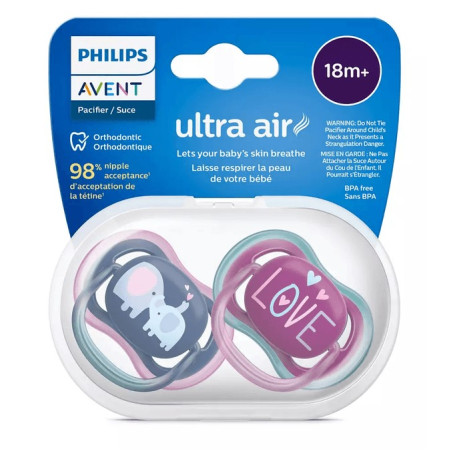Avent Ultra Air Happy Suzeta din silicon Girl 18m+ 2 buc (SCF349/22)