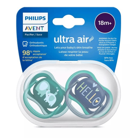 Avent Ultra Air Suzeta din silicon 18m+ 2 buc verde-albastru SCF349/18 New