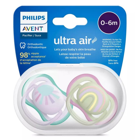 Avent Ultra Air Suzete din silicon 0-6m 2 buc verde roz SCF085/59 New