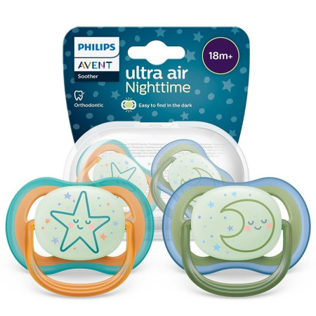 Avent Ultra Air Night Suzete din silicon 18m+ 2 buc fosforiscenta SCF376/23 new