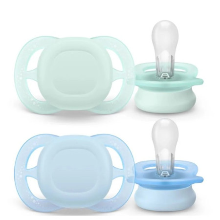 Avent Ultra Start Suzete din silicon 0-2m albastru-verde 2 buc SCF075/02