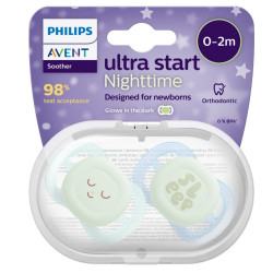 Avent Ultra Start Nighttine Suzete din silicon 0-2m 2 buc SCF075/08