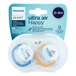 Avent Ultra Air Happy Suzeta din silicon Boy 0-6m 2 buc (SCF080/01)