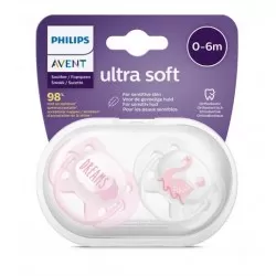 Avent Ultra Soft Suzeta din silicon Girl 0-6m 2 buc (SCF222/02) *out*