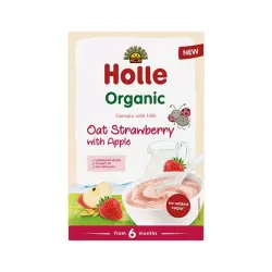 Holle Organic terci cu lapte de ovaz si mere, capsuni (6 luni+) 250g