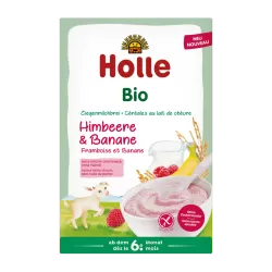 Holle Organic terci cu lapte de capra de orez cu zmeura si banana (6 luni+) 200g
