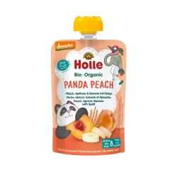 Holle Bio Organic piure Panda Peach de piersici, caise, banane si griu spelt (8 luni+) 100g